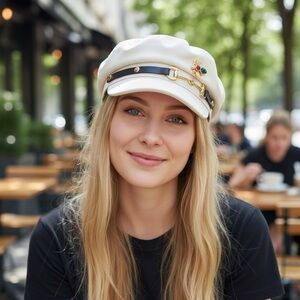 Cap NWOT white with Gold horse bit and gold, red green bumble bee pin